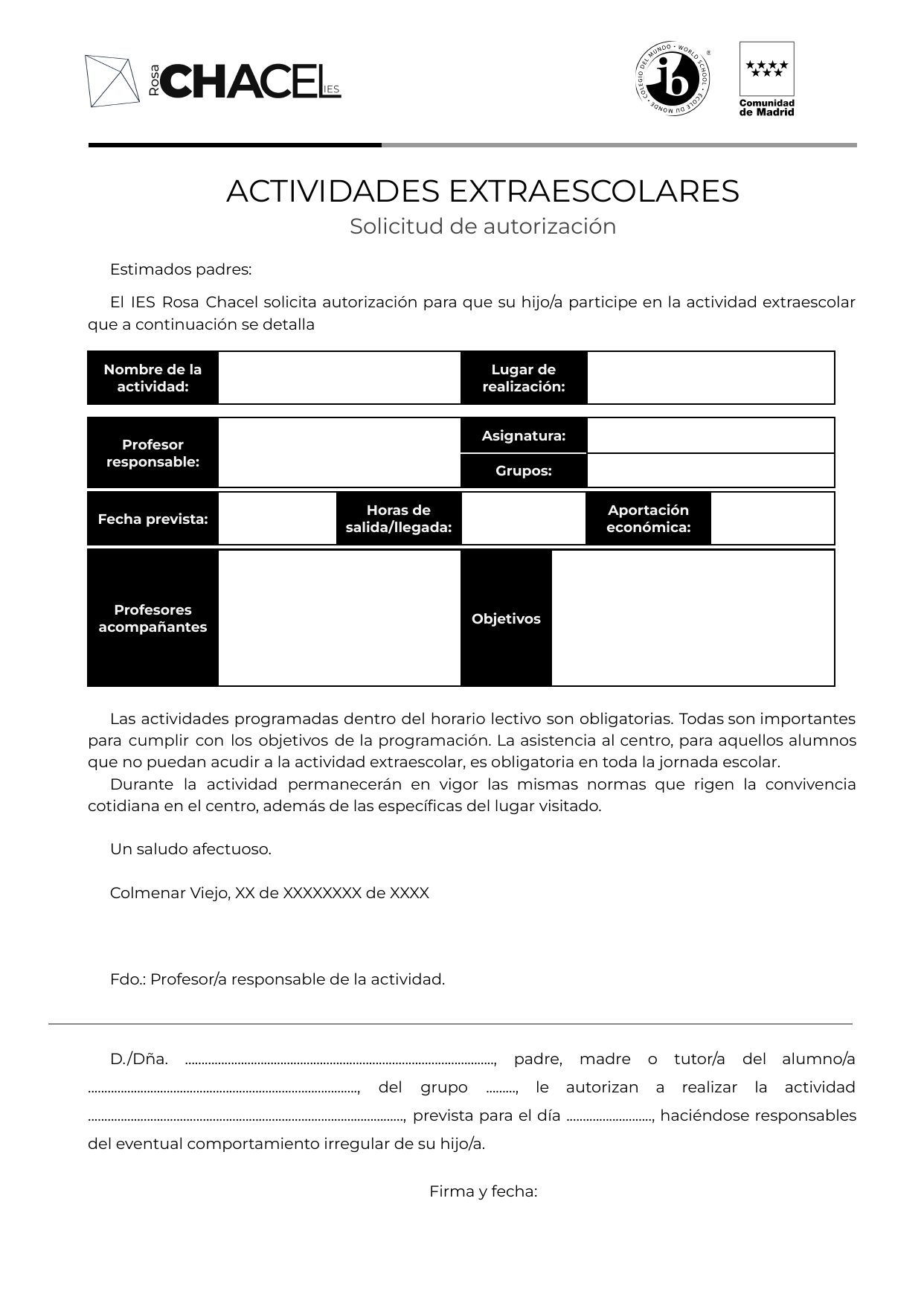 Vista previa: Ficha de salida y autorización